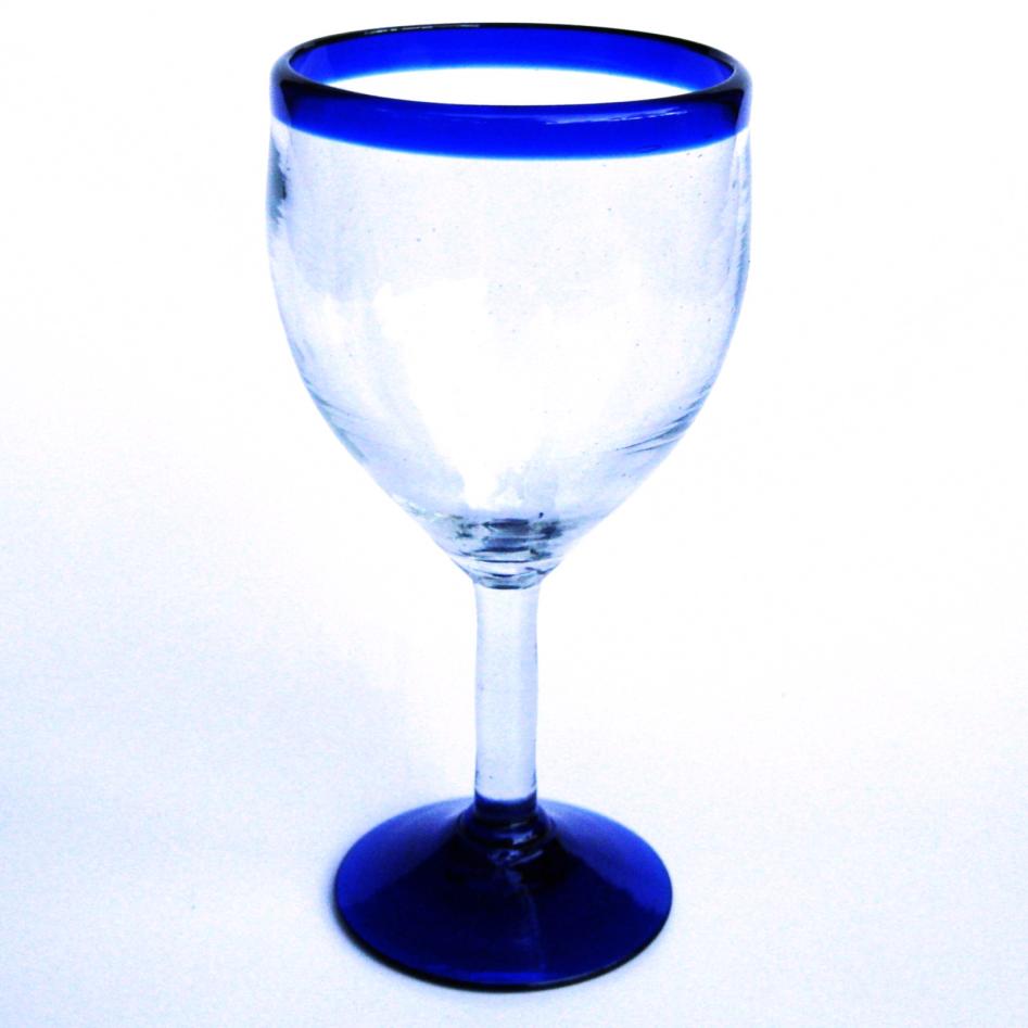 Sale Items / Cobalt Blue Rim 13 oz Wine Glasses  / Capture the bouquet of fine red wine with these wine glasses bordered with a bright, cobalt blue rim.